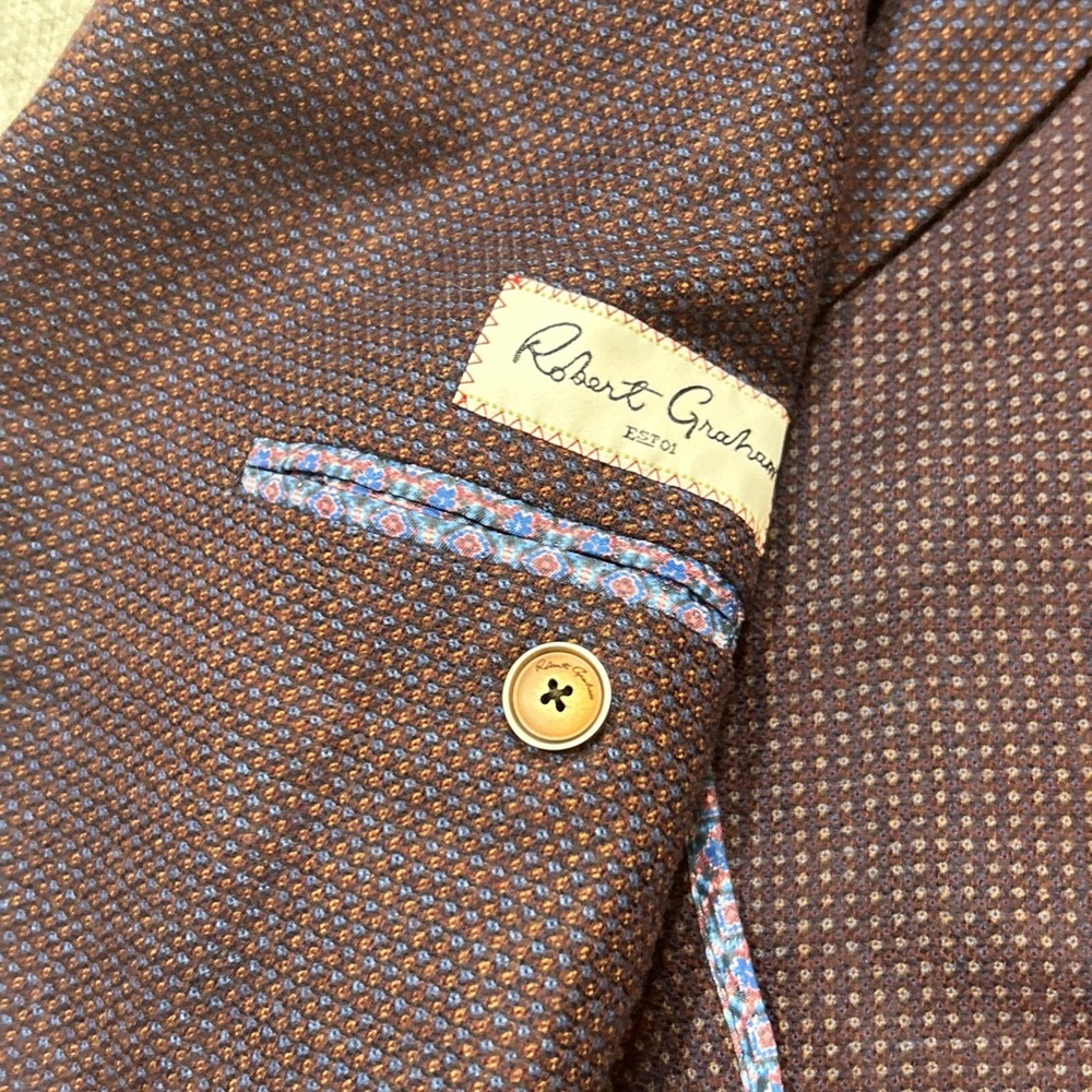 Robert Graham Blazer 44 Burgundy Wool Tweed Birdseye Sport Coat Tailored Fit - Picture 9 of 13